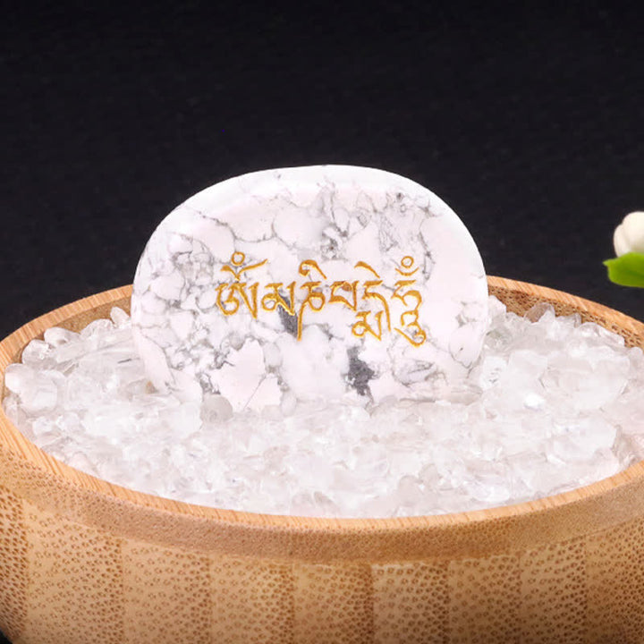 Buddha Stones Om Mani Padme Hum Amethyst Tiger Eye Palm Stone Crystal Decor 35*45mm - Natural White Turquoise(Color May Vary) 35*45mm - image 33