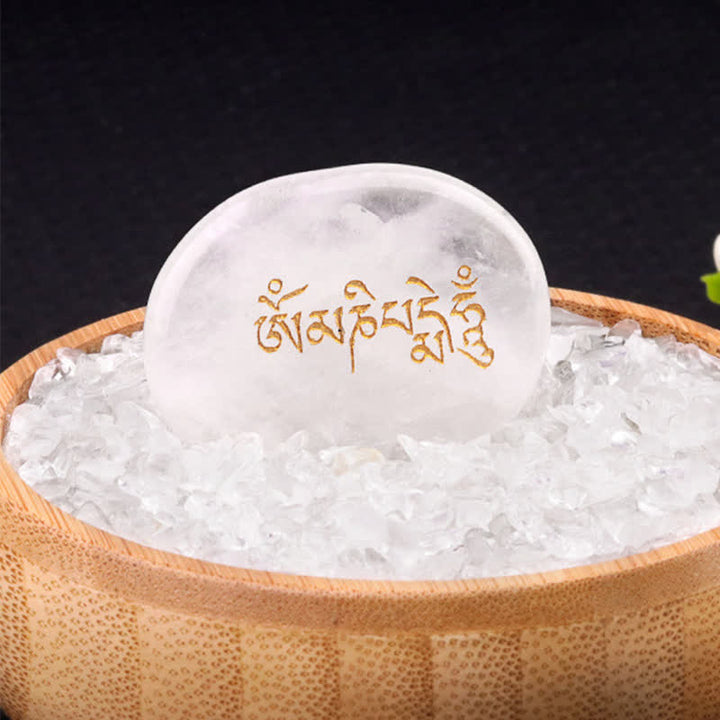 Buddha Stones Om Mani Padme Hum Amethyst Tiger Eye Palm Stone Crystal Decor 35*45mm - Natural Clear Quartz(Color May Vary) 35*45mm - image 30