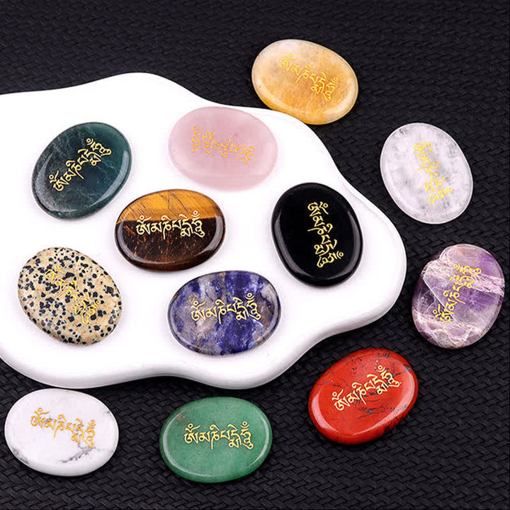 Buddha Stones Om Mani Padme Hum Amethyst Tiger Eye Palm Stone Crystal Decor 35*45mm - image 36