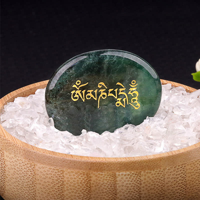 Buddha Stones Om Mani Padme Hum Amethyst Tiger Eye Palm Stone Crystal Decor 35*45mm - Natural Indian Agate(Color May Vary) 35*45mm - image 18