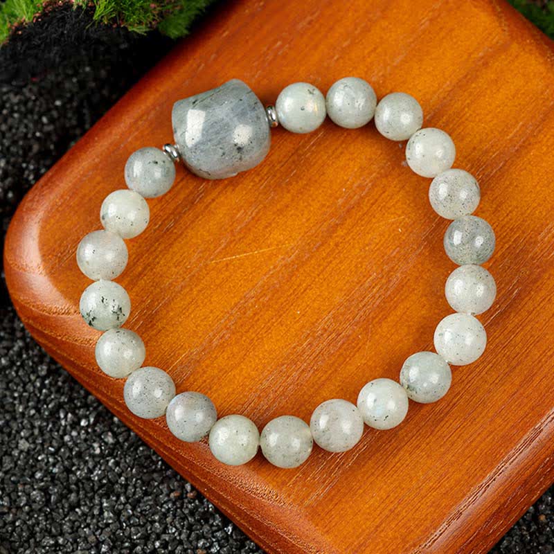 Buddha Stones Cute Cat Design Blue Lace Agate Clear Quartz  Beaded Bracelet - Labradorite(Wrist Circumference 15–16cm) - image 12