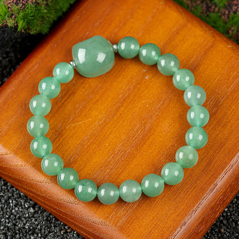 Buddha Stones Cute Cat Design Blue Lace Agate Clear Quartz  Beaded Bracelet - Green Aventurine(Wrist Circumference 15–16cm) - image 4