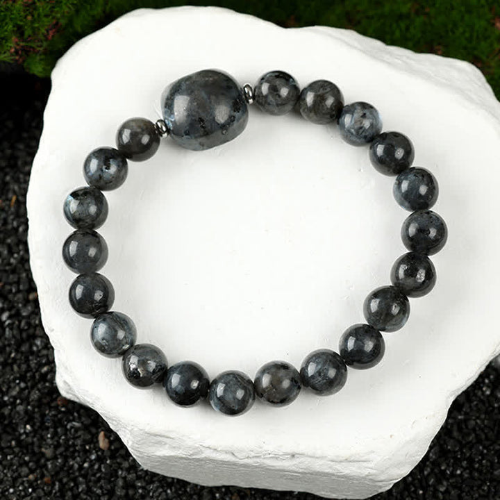Buddha Stones Cute Cat Design Blue Lace Agate Clear Quartz  Beaded Bracelet - Black Glitter Stone(Wrist Circumference 15–16cm) - image 29