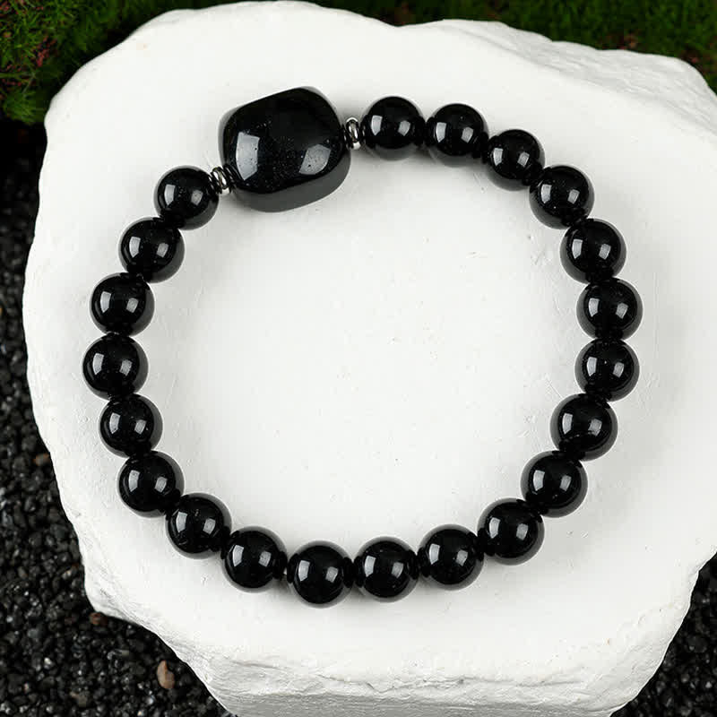 Buddha Stones Cute Cat Design Blue Lace Agate Clear Quartz  Beaded Bracelet - Black Obsidian(Wrist Circumference 15–16cm) - image 27