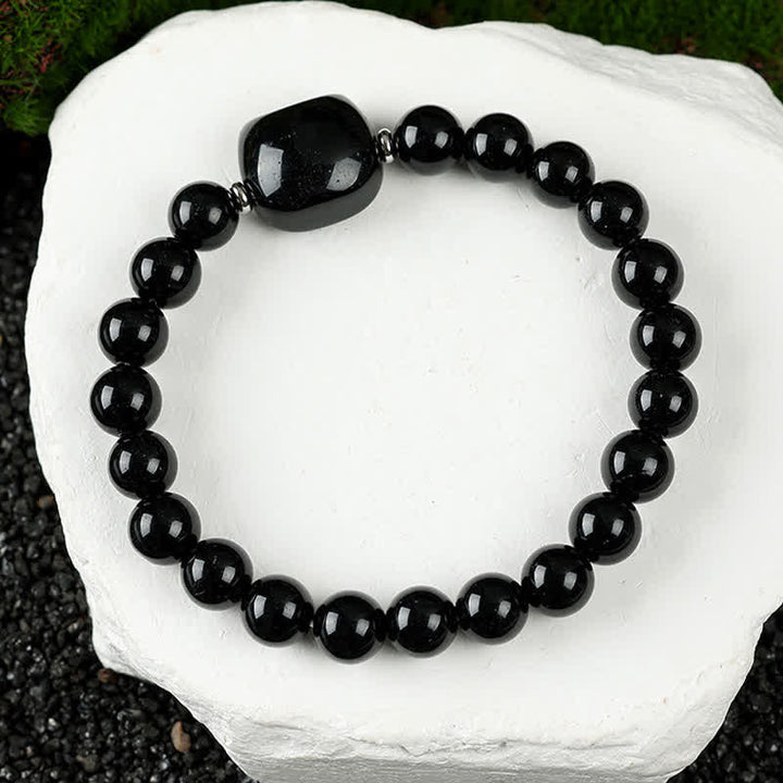 Buddha Stones Cute Cat Design Blue Lace Agate Clear Quartz  Beaded Bracelet - Black Obsidian(Wrist Circumference 15–16cm) - image 27