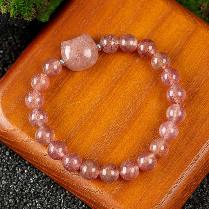 Buddha Stones Cute Cat Design Blue Lace Agate Clear Quartz  Beaded Bracelet - Strawberry Quartz(Wrist Circumference 15–16cm) - image 16