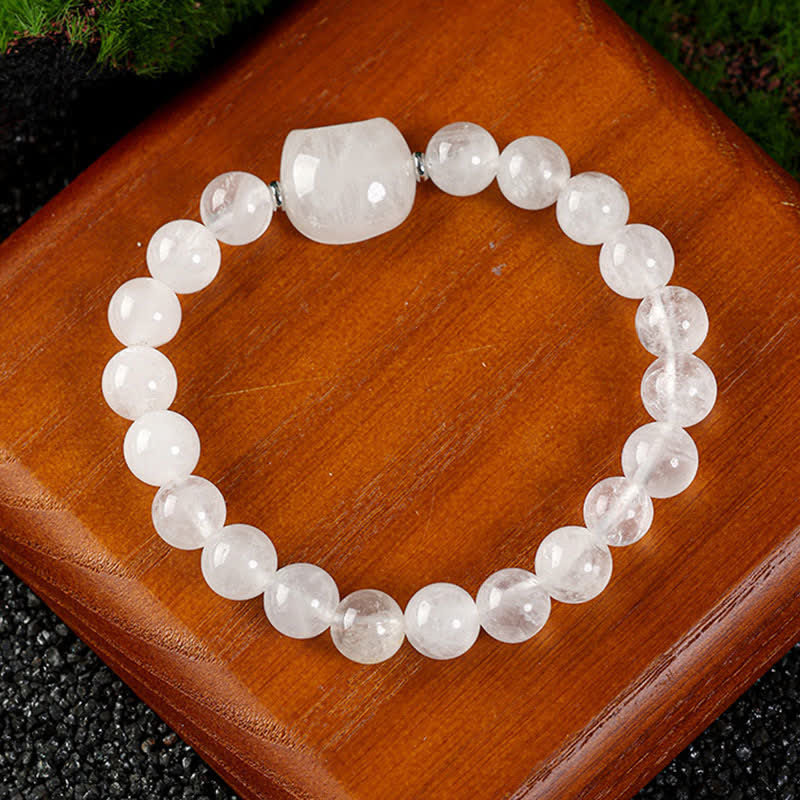 Buddha Stones Cute Cat Design Blue Lace Agate Clear Quartz  Beaded Bracelet - Clear Quartz(Wrist Circumference 15–16cm) - image 2