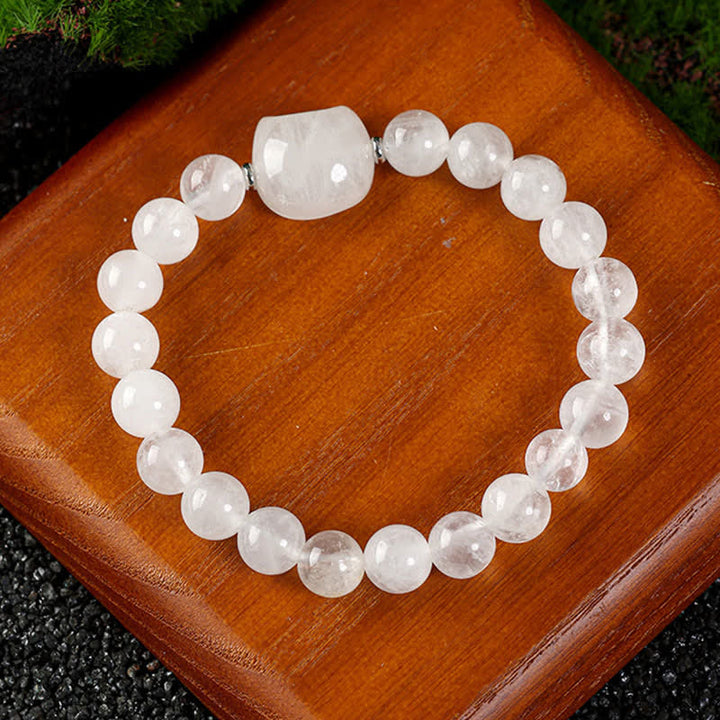 Buddha Stones Cute Cat Design Blue Lace Agate Clear Quartz  Beaded Bracelet - Clear Quartz(Wrist Circumference 15–16cm) - image 2