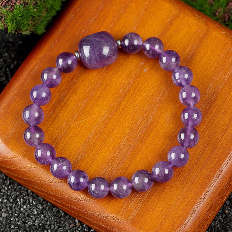 Buddha Stones Cute Cat Design Blue Lace Agate Clear Quartz  Beaded Bracelet - Amethyst(Wrist Circumference 15–16cm) - image 10