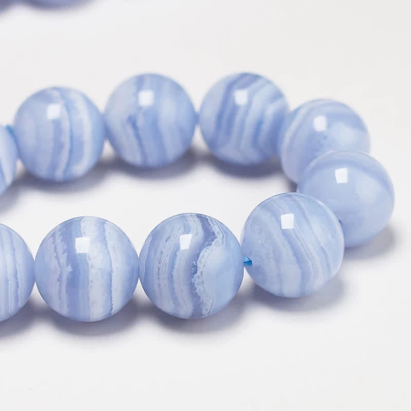 Buddha Stones Round Design Natural Blue Lace Agate Beaded Bracelet - image 3