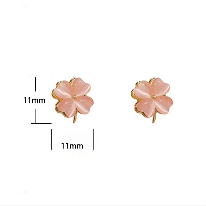 Buddha Stones Rotatable Design Four-Leaf Flower Pink Cat's Eye Support Stud Earrings - image 6