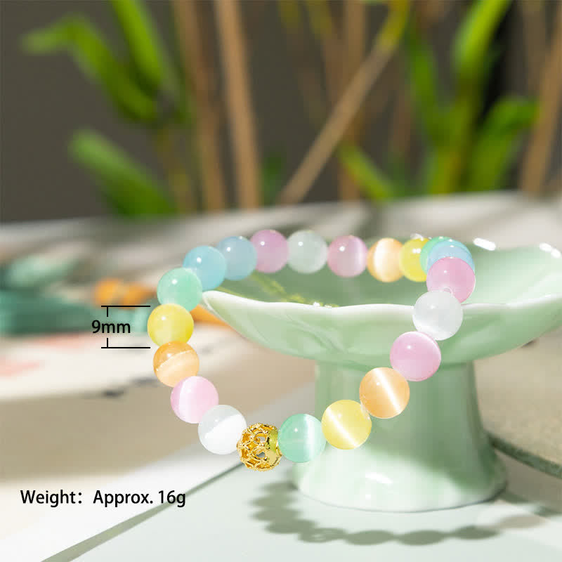 Buddha Stones Hollow Design Multicolor Cat's Eye Round Beads Positive Bracelet - image 3