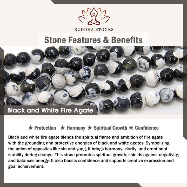 Buddha Stones Black and White Fire Agate String Balance Bracelet - image 6