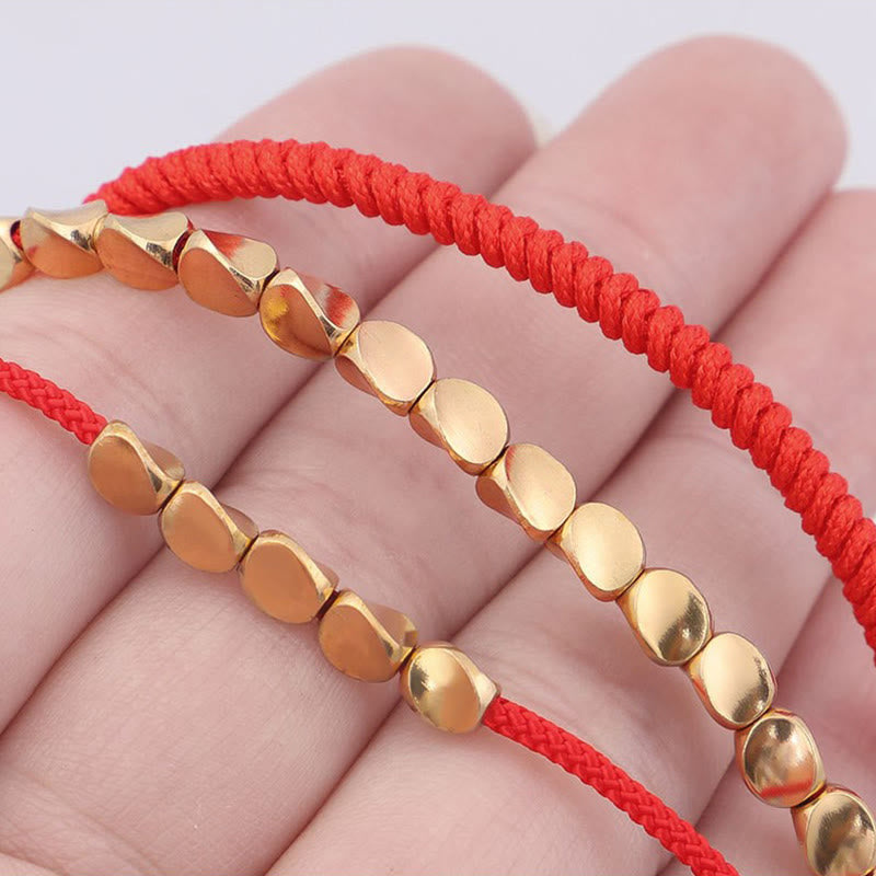 Buddha Stones 3Pcs Golden Copper Beads Red String Luck Bracelet - image 10