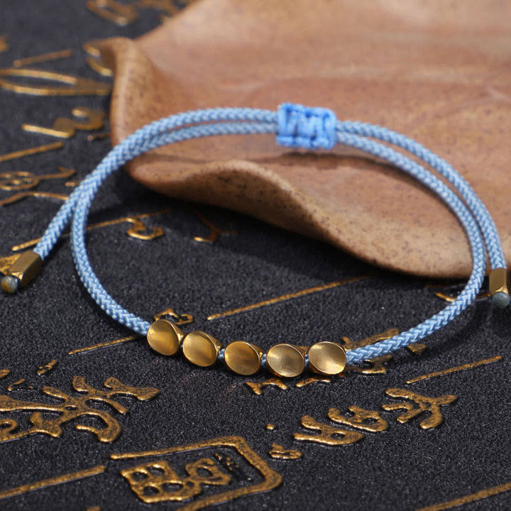 Buddha Stones 3Pcs Blue Yellow String Golden Copper Beads Healing Bracelet - image 4