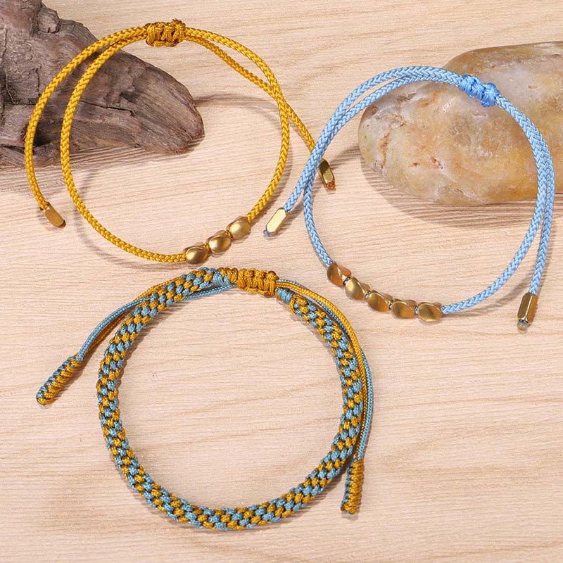 Buddha Stones 3Pcs Blue Yellow String Golden Copper Beads Healing Bracelet - image 8