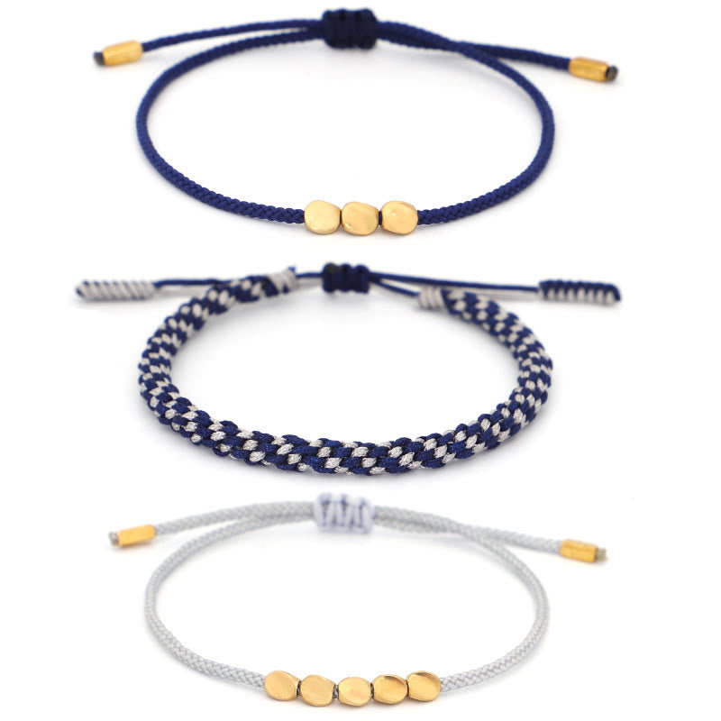 Buddha Stones 3Pcs Blue Gray String Golden Copper Beads Self Care Bracelet - image 10