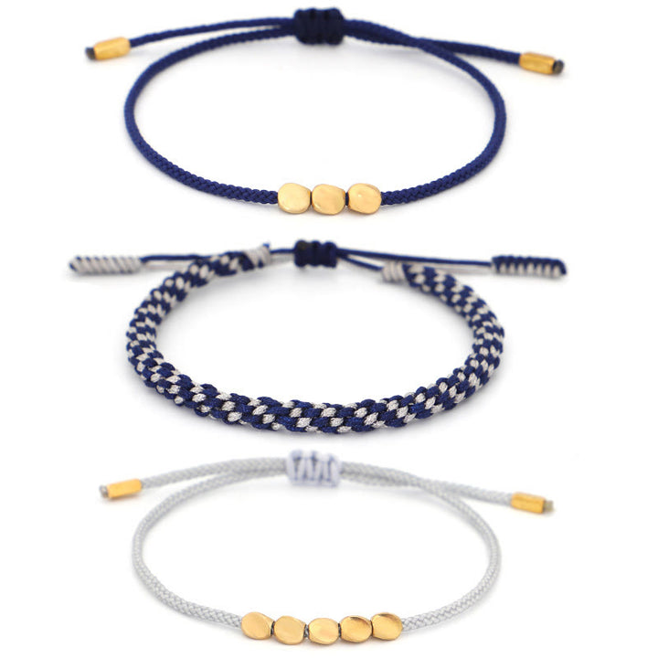 Buddha Stones 3Pcs Blue Gray String Golden Copper Beads Self Care Bracelet - image 10