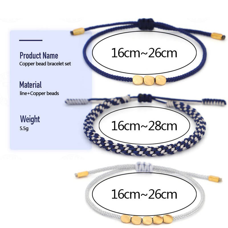 Buddha Stones 3Pcs Blue Gray String Golden Copper Beads Self Care Bracelet - image 7