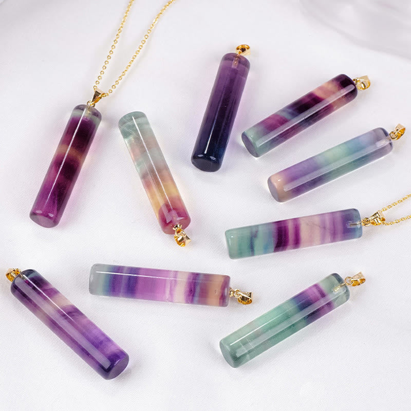Buddha Stones Natural Colorful Fluorite Cylindrical Protection Necklace Pendant - image 9