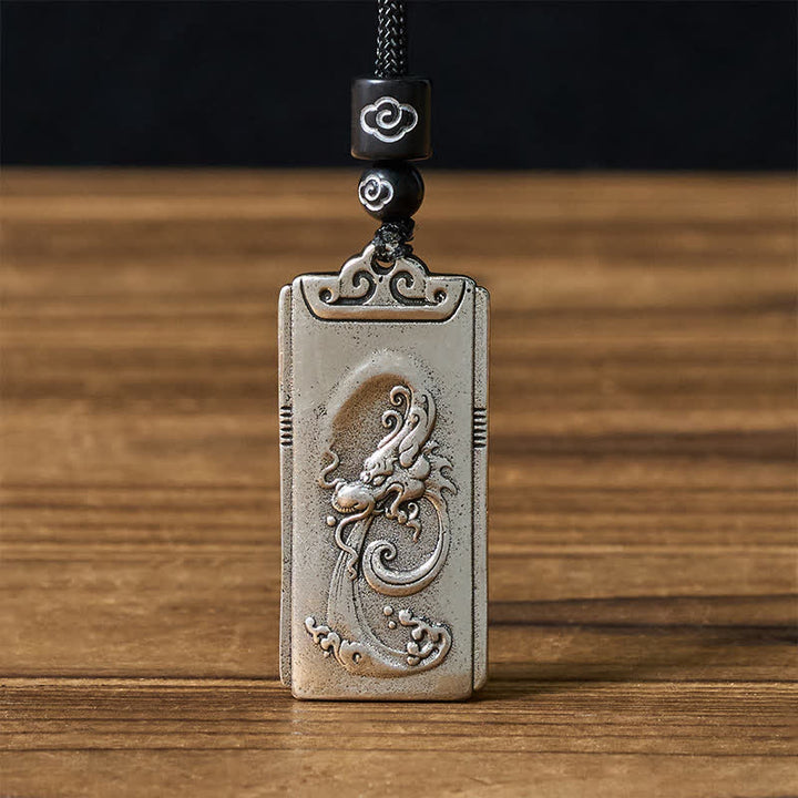 Buddha Stones Copper Plated With Silver Dragon Rope Strength Necklace Pendant - Dragon - image 0