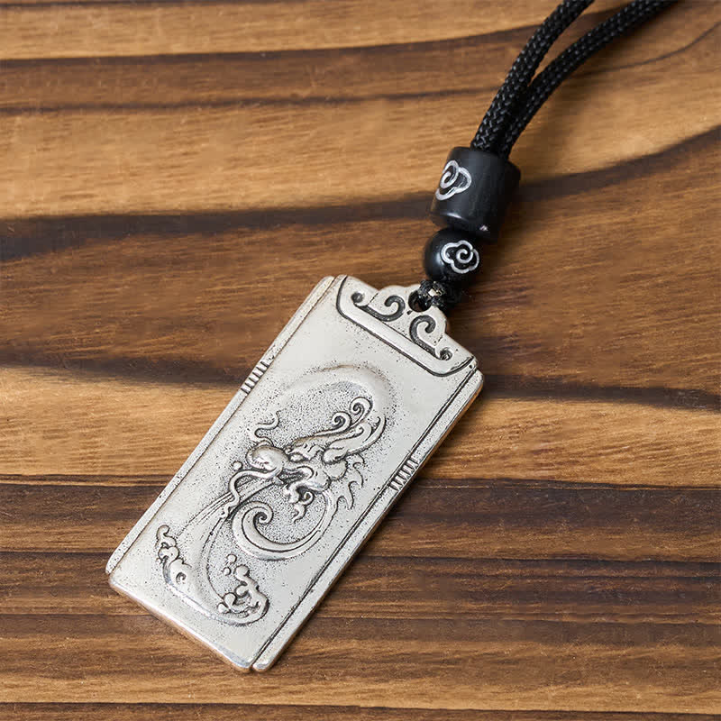 Buddha Stones Copper Plated With Silver Dragon Rope Strength Necklace Pendant - image 3