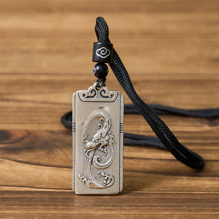 Buddha Stones Copper Plated With Silver Dragon Rope Strength Necklace Pendant - image 4