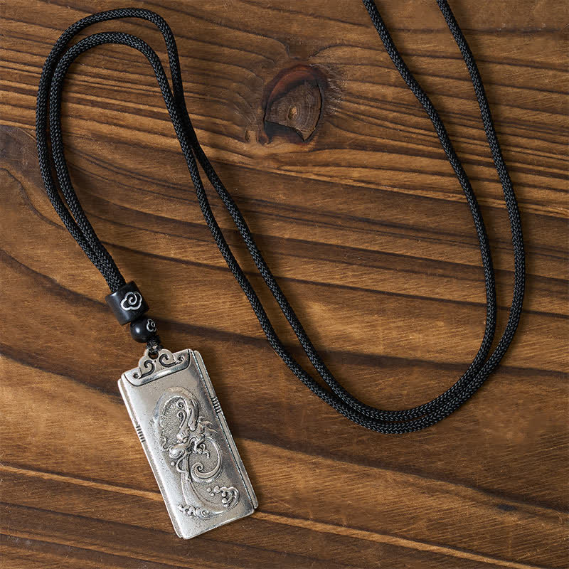 Buddha Stones Copper Plated With Silver Dragon Rope Strength Necklace Pendant - image 1