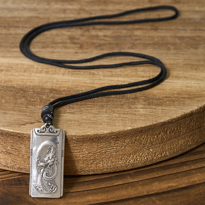 Buddha Stones Copper Plated With Silver Dragon Rope Strength Necklace Pendant - image 2