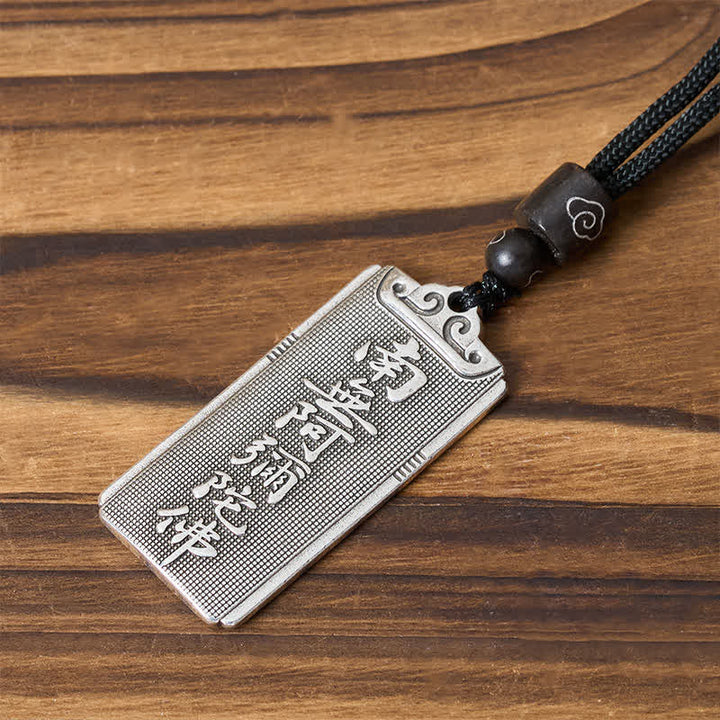 Buddha Stones Copper Plated With Silver Namo Amitabha Rope Luck Necklace Pendant - Namo Amitabha - image 0