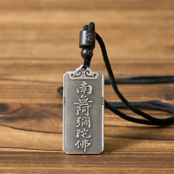 Buddha Stones Copper Plated With Silver Namo Amitabha Rope Luck Necklace Pendant - image 3