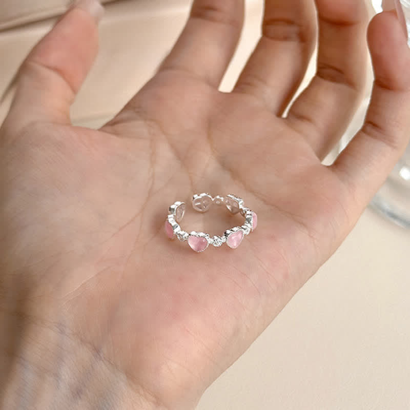 Buddha Stones 925 Sterling Silver Pink Cat's Eye Heart Design Adjustable Love Ring - image 3