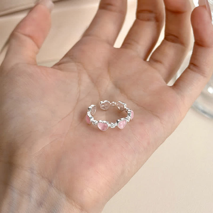 Buddha Stones 925 Sterling Silver Pink Cat's Eye Heart Design Adjustable Love Ring - image 3