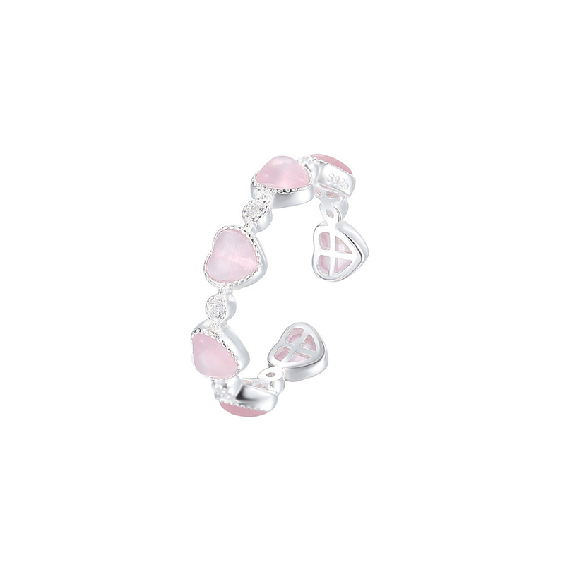 Buddha Stones 925 Sterling Silver Pink Cat's Eye Heart Design Adjustable Love Ring - image 11