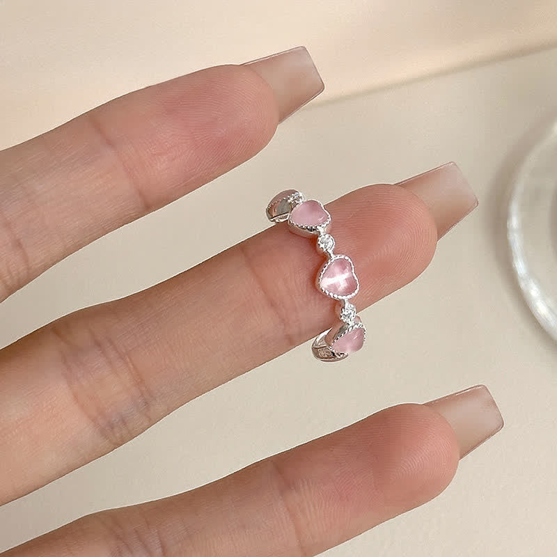 Buddha Stones 925 Sterling Silver Pink Cat's Eye Heart Design Adjustable Love Ring - image 4