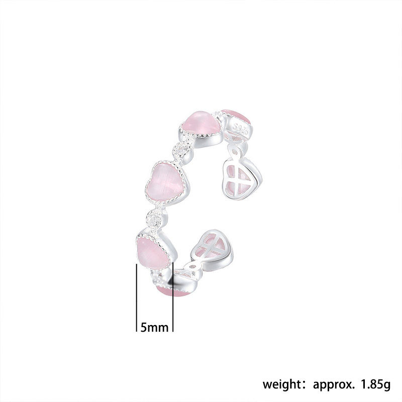 Buddha Stones 925 Sterling Silver Pink Cat's Eye Heart Design Adjustable Love Ring - image 12