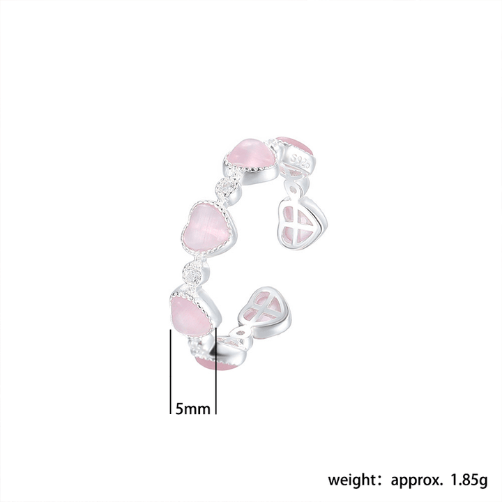 Buddha Stones 925 Sterling Silver Pink Cat's Eye Heart Design Adjustable Love Ring - image 12