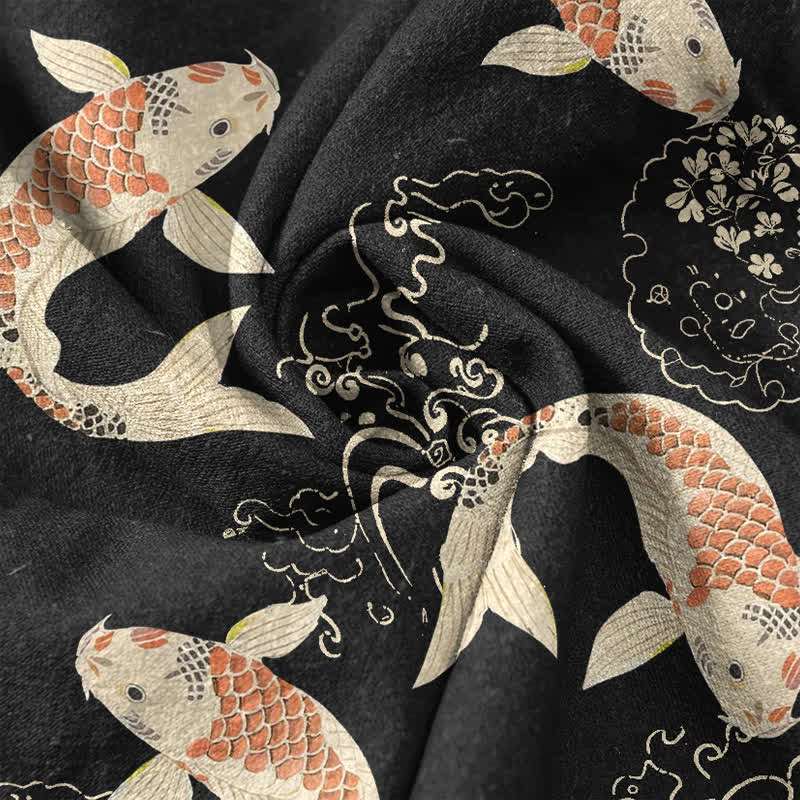 Buddha Stones Cotton Koi Fish Ripple Pattern Men's Short Sleeve Half Button Shirt - image 4