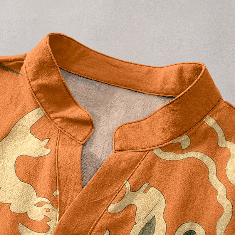 Buddha Stones Cotton Crane Cloud Motif Pattern Men's Short Sleeve Half Button Shirt - image 2