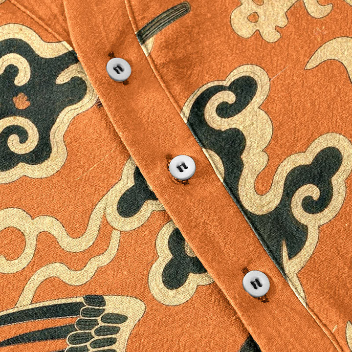 Buddha Stones Cotton Crane Cloud Motif Pattern Men's Short Sleeve Half Button Shirt - image 3