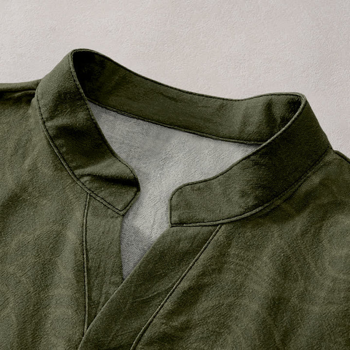 Buddha Stones Cotton Watercolor Lotus Pattern Men's Short Sleeve Half Button Shirt - image 2