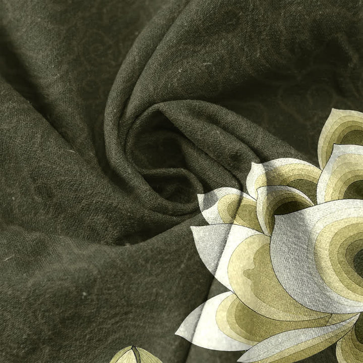 Buddha Stones Cotton Watercolor Lotus Pattern Men's Short Sleeve Half Button Shirt - image 4