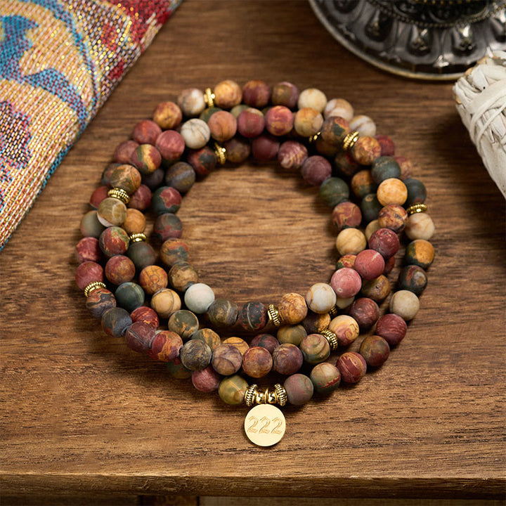 Buddha Stones 222 Angel Number 108 Mala Beads Picasso Jasper Stone Energy Mala - image 3