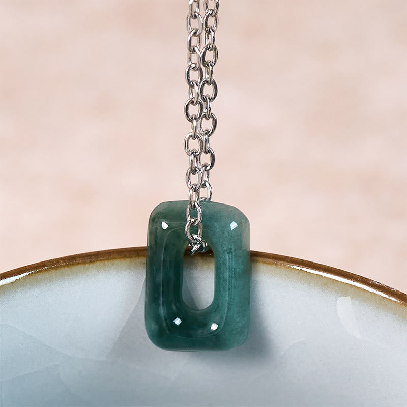 Buddha Stones Mini Square Green Jade Abundance Necklace Pendant - image 9