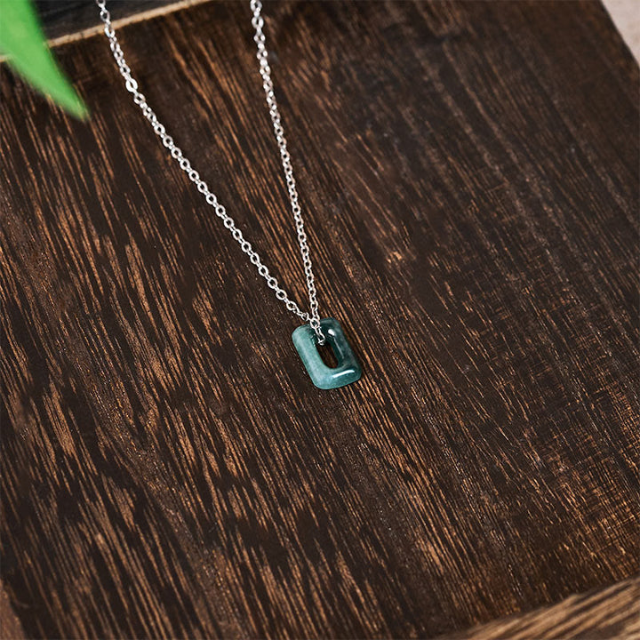 Buddha Stones Mini Square Green Jade Abundance Necklace Pendant - image 10