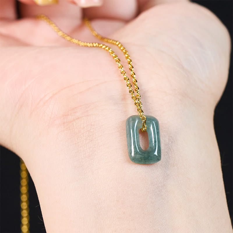 Buddha Stones Mini Square Green Jade Abundance Necklace Pendant - image 4