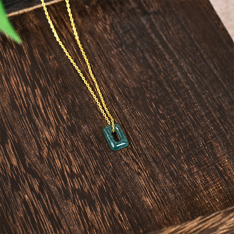 Buddha Stones Mini Square Green Jade Abundance Necklace Pendant - image 3