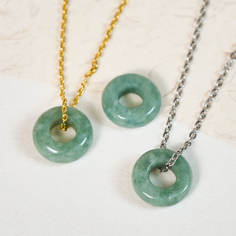 Buddha Stones Green Jade Peace Buckle Abacus Luck Necklace Pendant - image 0