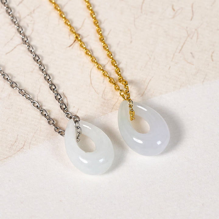 Buddha Stones Water Droplet White Jade Luck Necklace Pendant - image 1