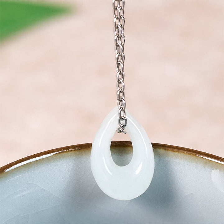 Buddha Stones Water Droplet White Jade Luck Necklace Pendant - Natural Jade(Color May Vary) - Silver - image 6